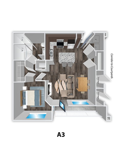 Floor plan for 1 bed, 1 bath, 875 sqft